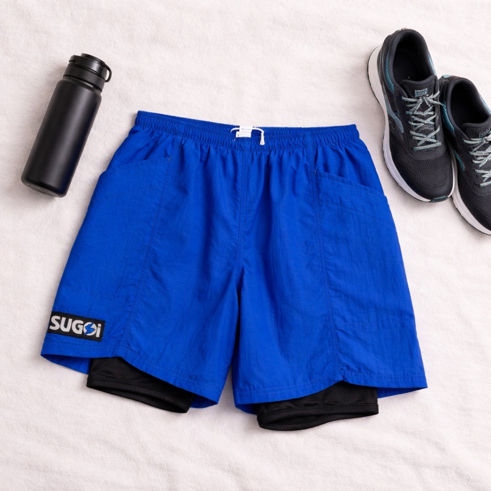 SUGOI Made in Canada Men’s Running Shorts Blue Nylon Lined Athletic Size Large